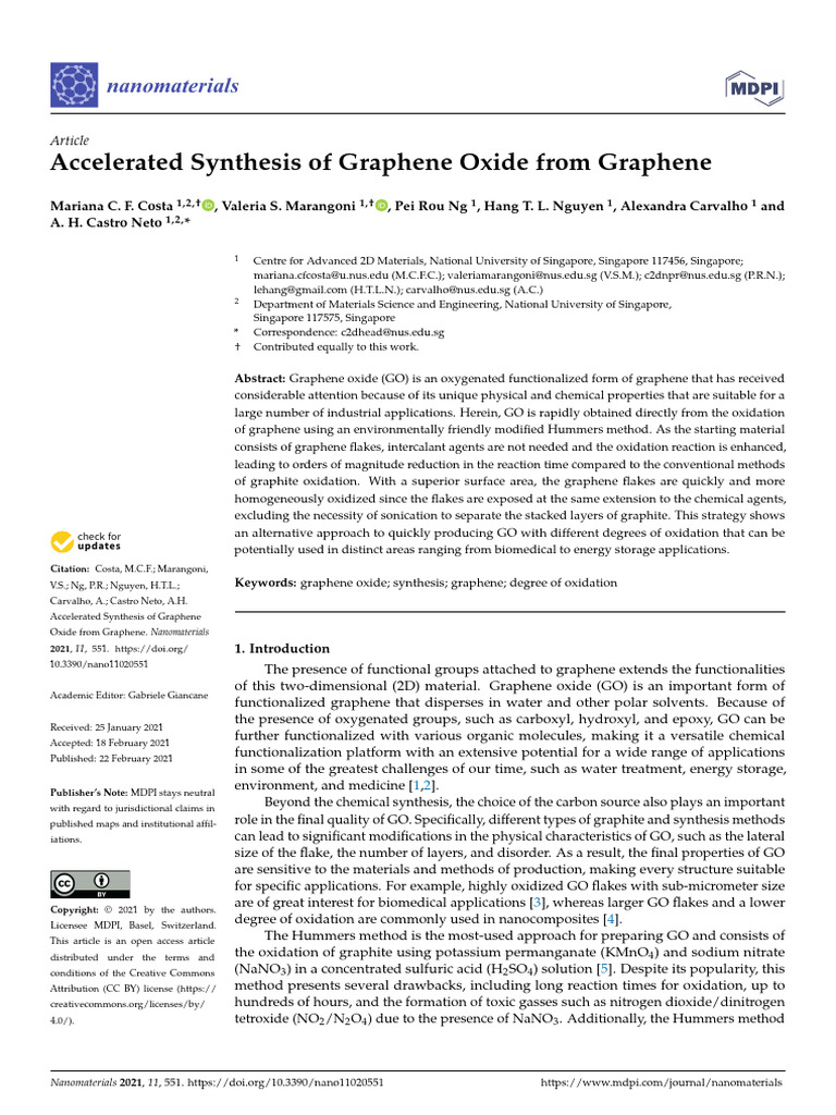 Accelerated Synthesis of Graphene Oxide From Graphene | PDF | Graphene ...