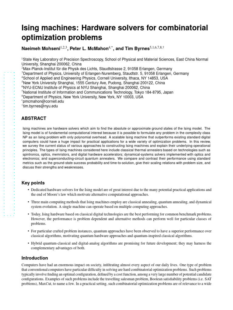 Ising Machines for Combinatorial Optimization | PDF | Quantum Computing ...