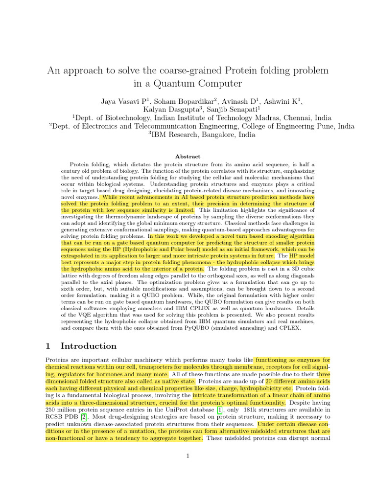 Quantum Approach to Protein Folding | PDF | Quantum Computing | Proteins