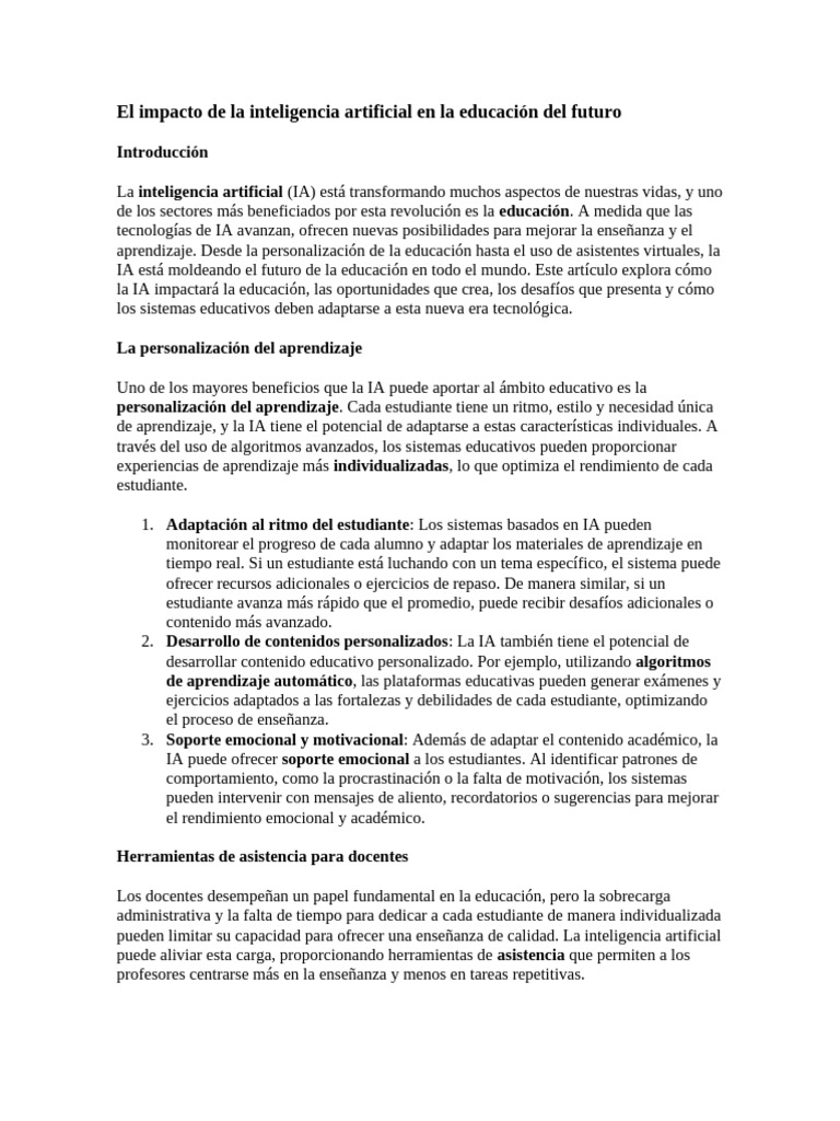 El impacto de la inteligencia artificial en la educación del futuro ...
