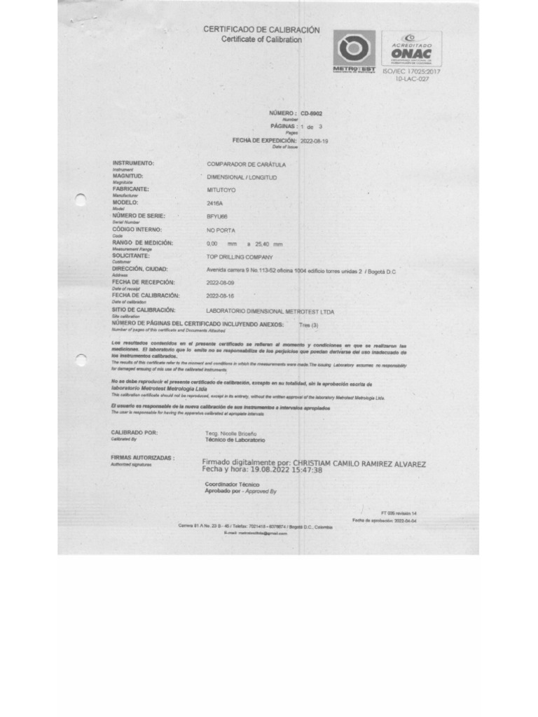 Comparador de Caratulas Certificado Op 200 5653 | PDF
