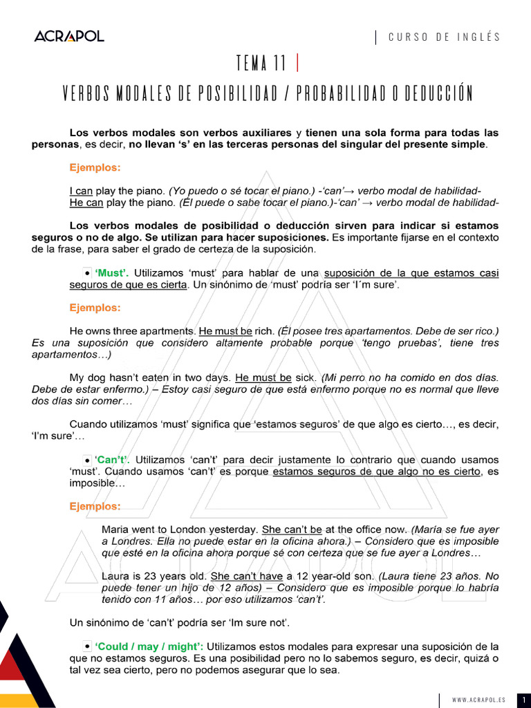 Tema 11. Verbos Modales de Posibilidad | PDF