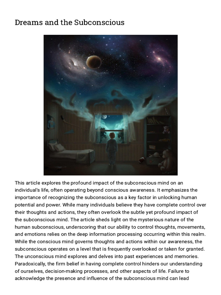 Dreams and The Subconscious PDF Id Unconscious Mind