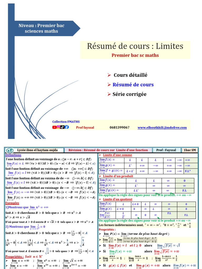 Résumé des Limites en Mathématiques 1 Bac | PDF | Mathématiques