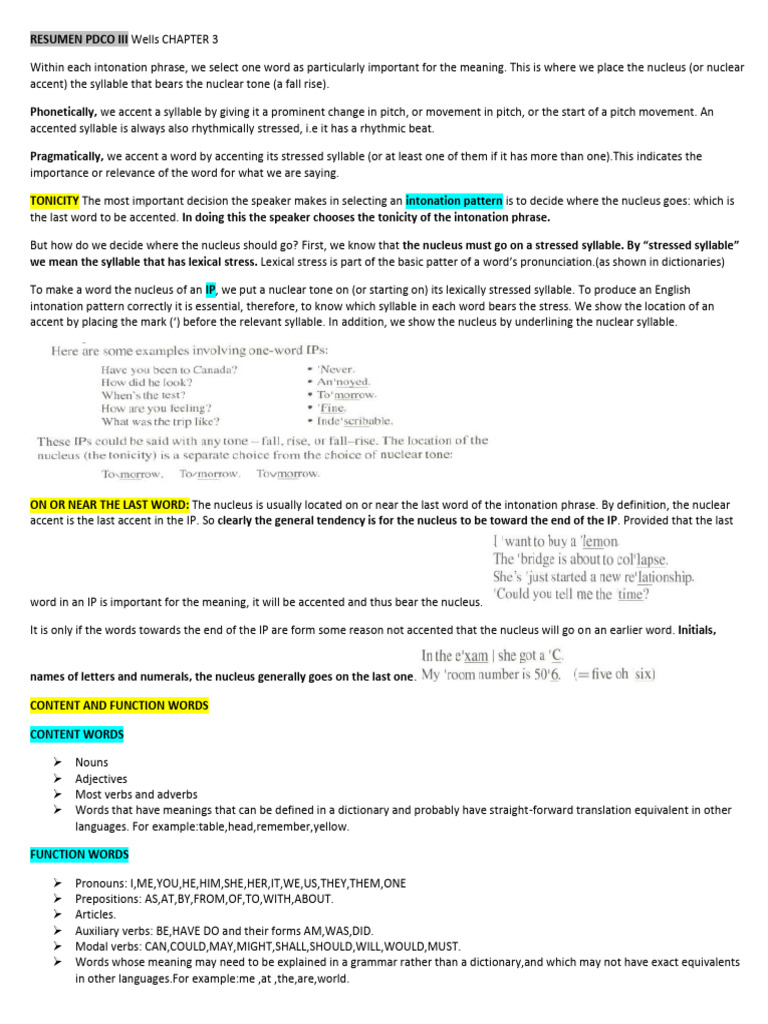 RESUMEN PDCO III | PDF | Stress (Linguistics) | Verb