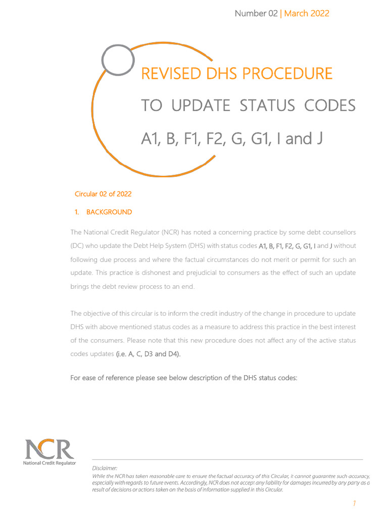 Revised DHS Status Code Update Procedure | PDF