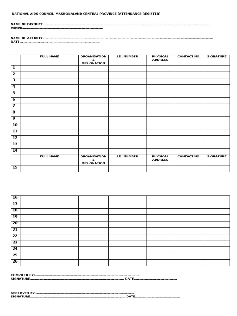Wellness Activity Attendance Register | PDF