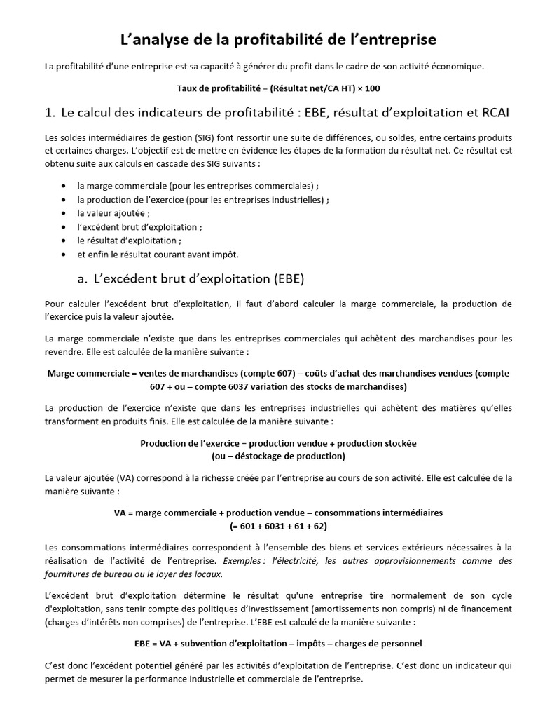 Analyse de la profitabilité d'entreprise | PDF | Revenu brut | Business