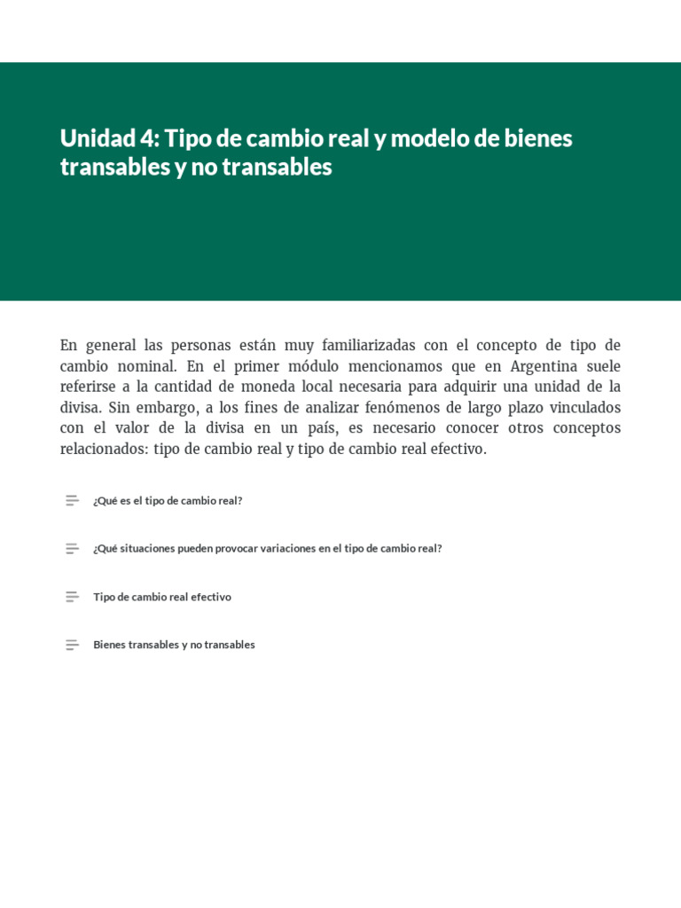 Unidad 4 Tipo de Cambio Real y Modelo de Bienes Transables y No ...