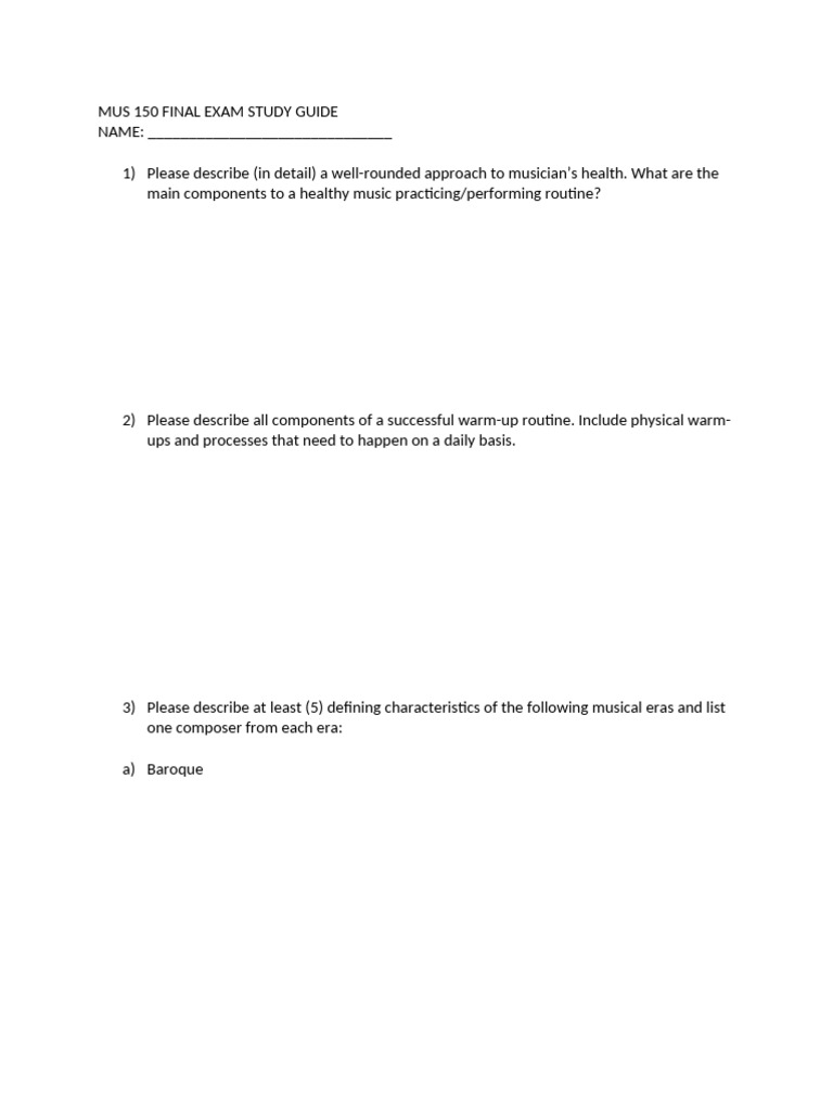 MUS 150 Final Exam Study Guide | PDF | Saxophone | Musical Instruments