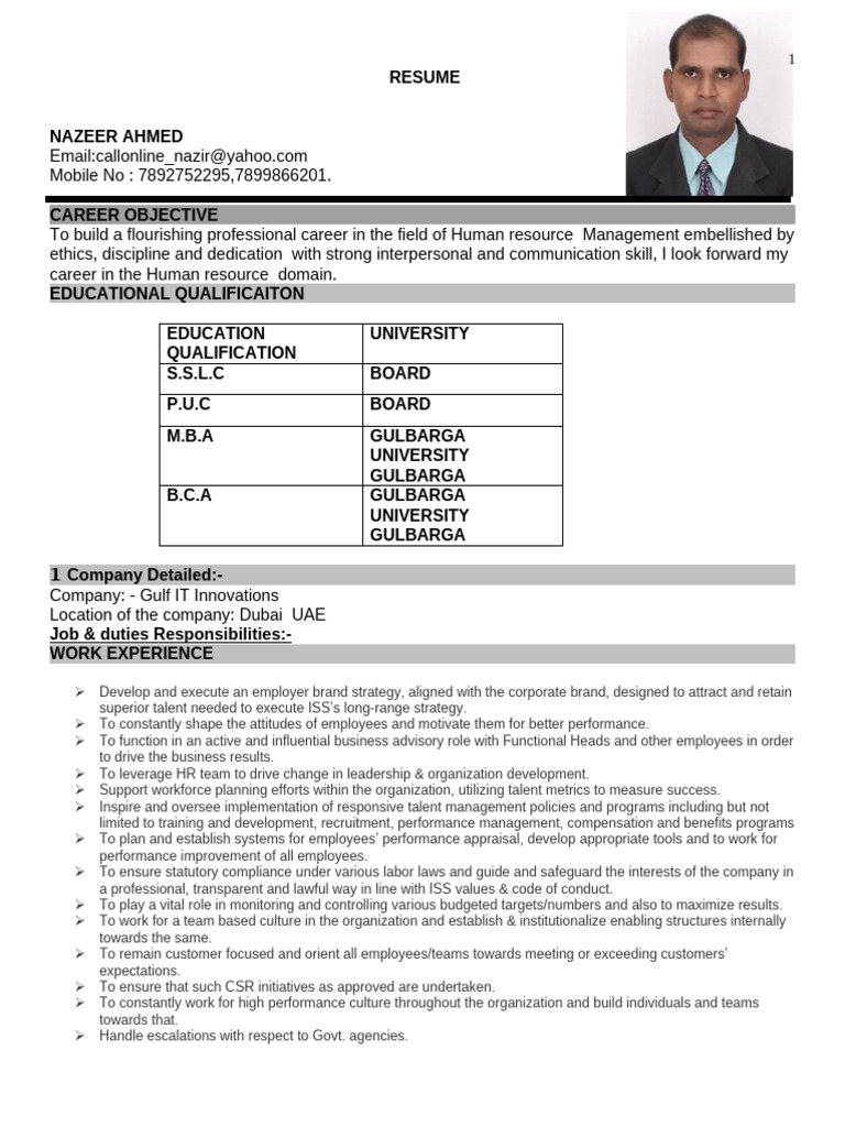 Human Resource Management Resume | PDF | Human Resource Management ...
