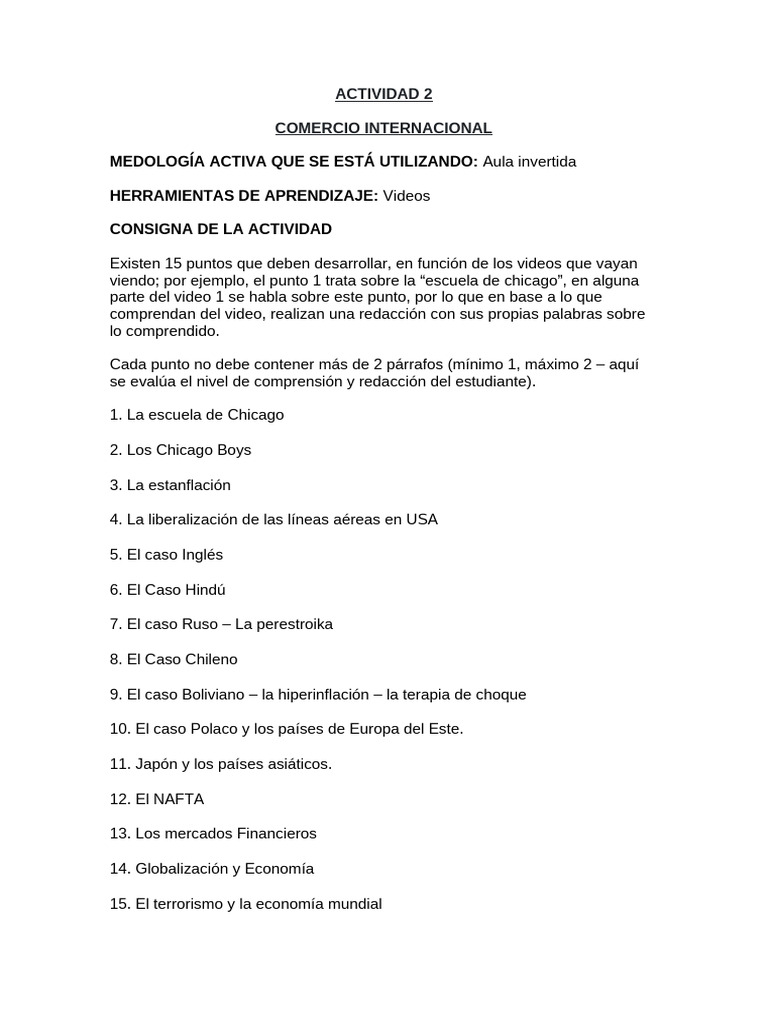 Actividad de Comercio Internacional: Análisis | PDF