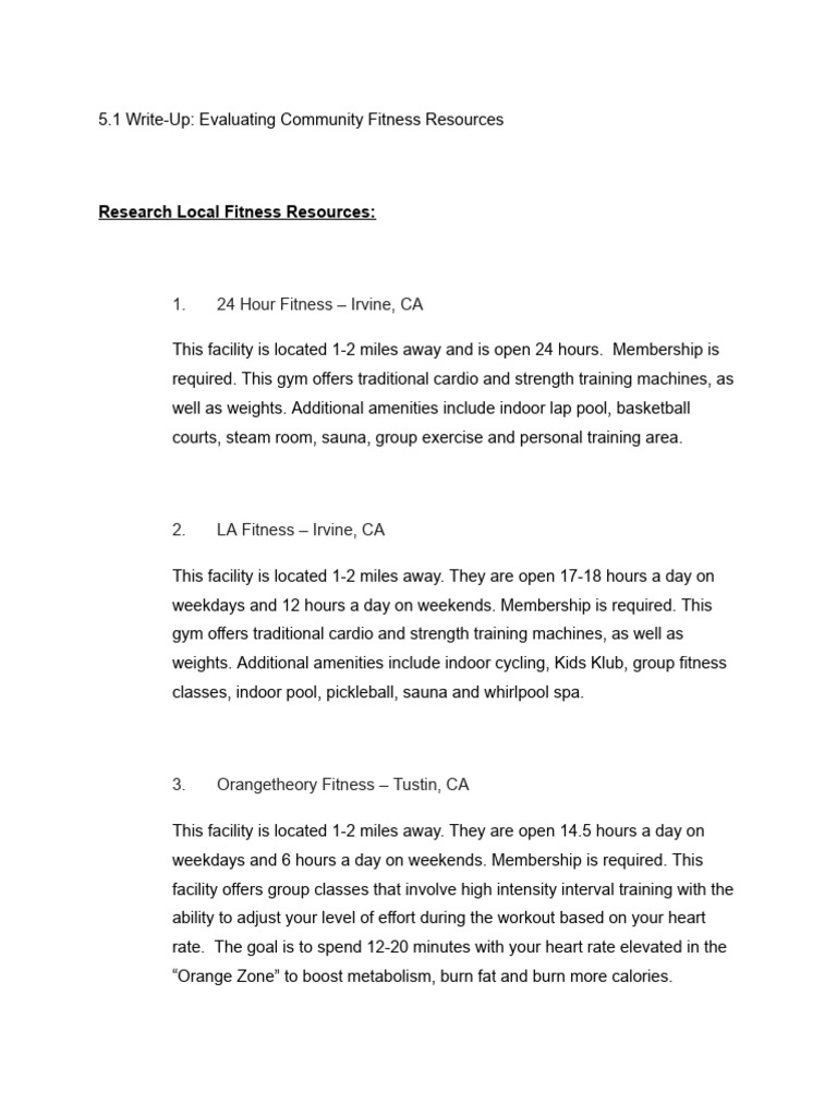 5.1 Write-Up_ Evaluating Community Fitness Resources | PDF | Physical ...