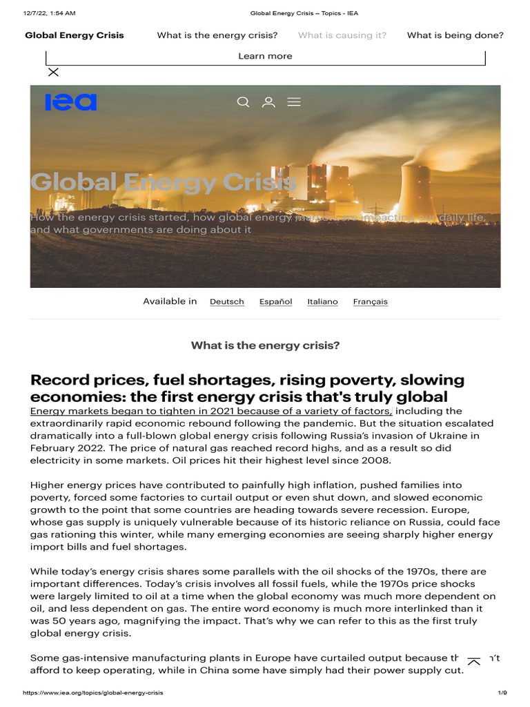 Global Energy Crisis Overview | PDF | International Energy Agency ...