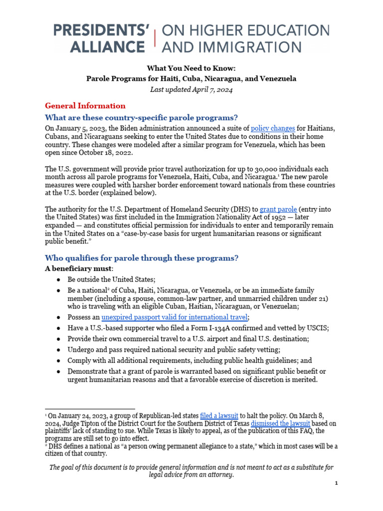 Parole Programs for CHNV Nationals | PDF | Immigration | Human Migration