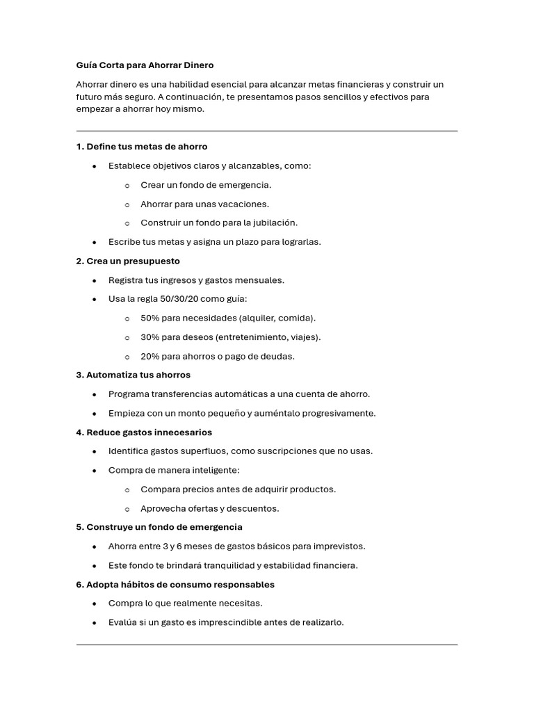 Guía Práctica para Ahorrar Dinero | PDF