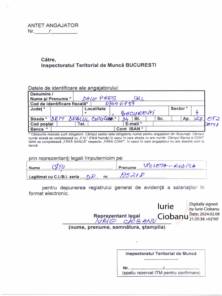 Cerere Inreg. Revisal | PDF