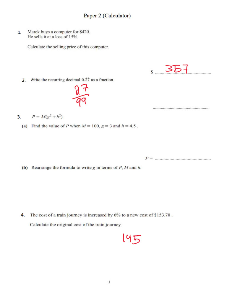 Year 10 - Term - 1 - Revision Worksheet - Paper 2 | PDF