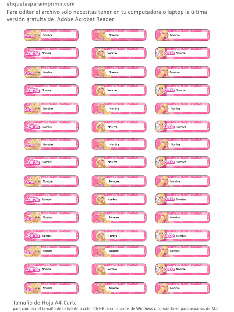 Etiquetas de Barbie para lápices gratis | PDF