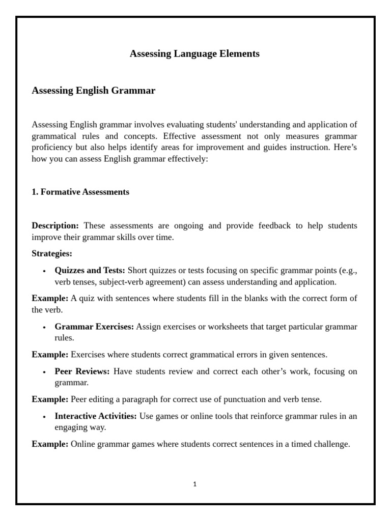 Effective Strategies for Grammar Assessment | PDF | Educational ...