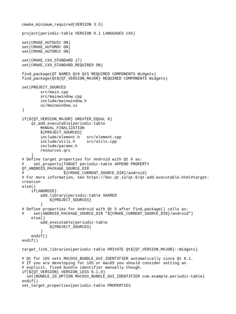 CMake Setup for Qt Periodic Table | PDF