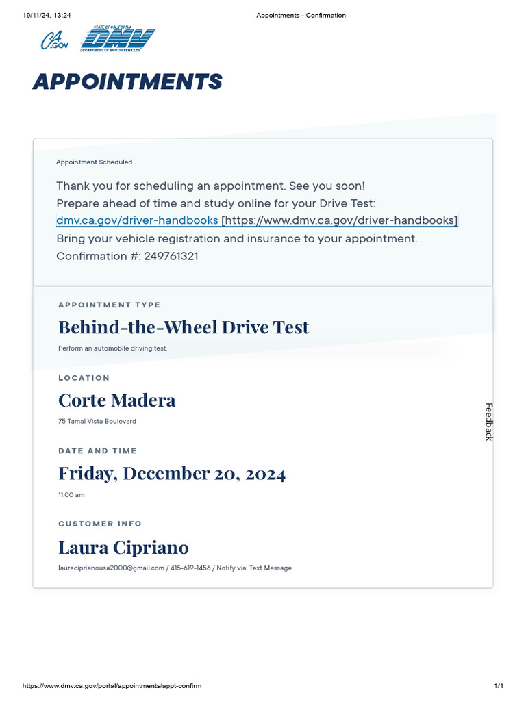 Drive Test Appointment Confirmation | PDF