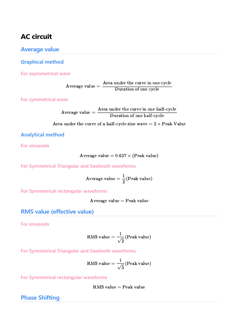 AC Circuit Analysis: Average & RMS Values | PDF | Electrical Impedance ...