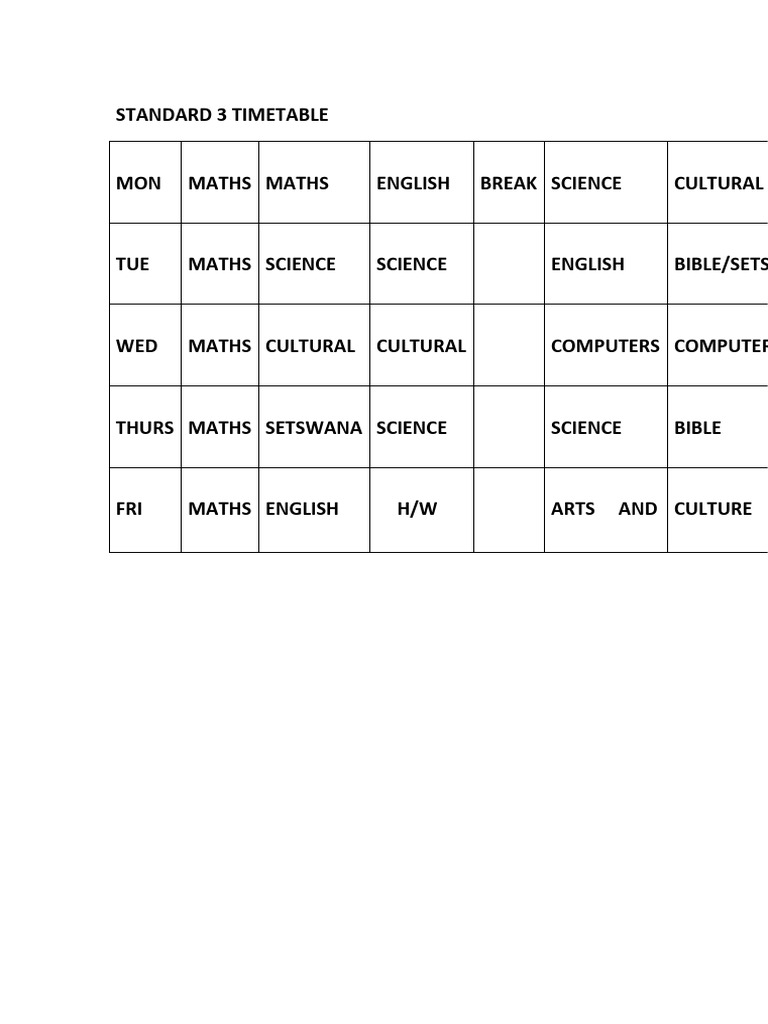 Standard 3 Timetable | PDF