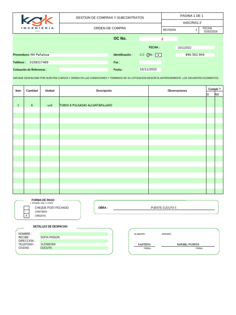 Órdenes de Compra y Proveedores Cúcuta | PDF | Equipo | Fax