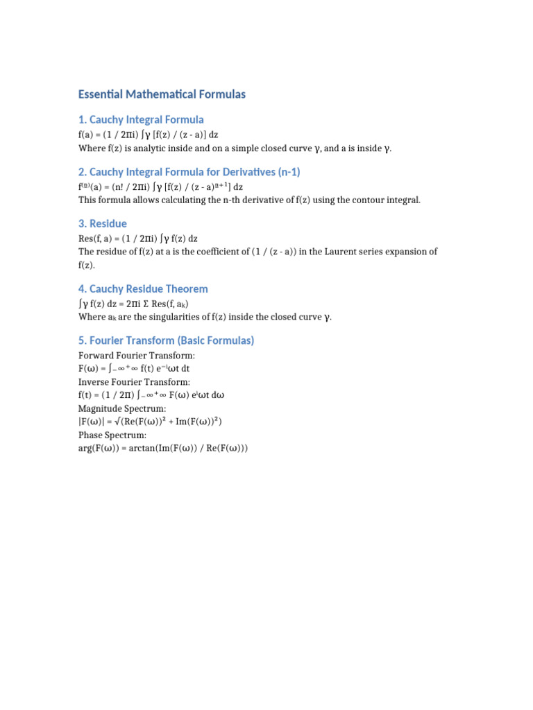 Essential Mathematical Formulas | PDF
