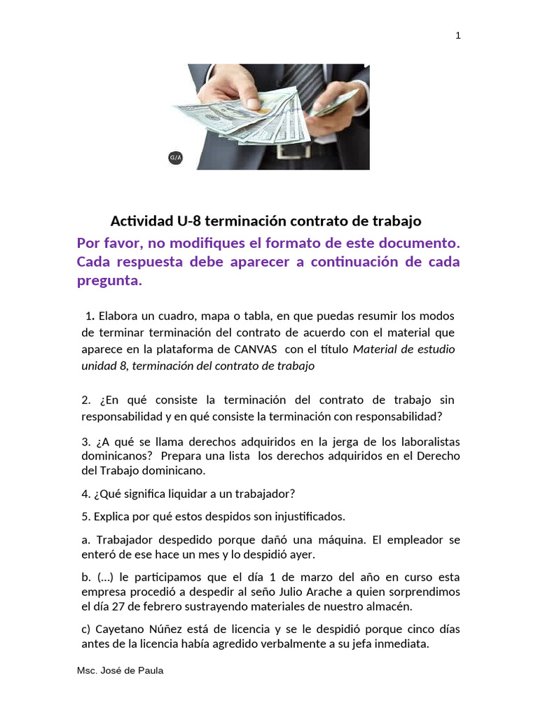3+3+2023.Actividad+U-8%2Cterminaci%C3%B3n+contrato+de+trabajo | PDF