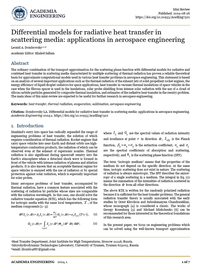 Differential Models For Radiative Heat T | PDF | Scattering | Heat Transfer