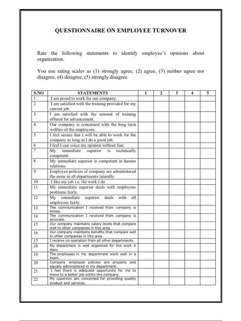 Questionnaire On Employee Turnover | PDF | Work–Life Balance 