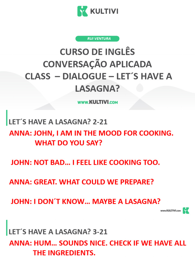 Let's Have a Lasagna: Cooking Dialogue | PDF | Pizza | Sauce