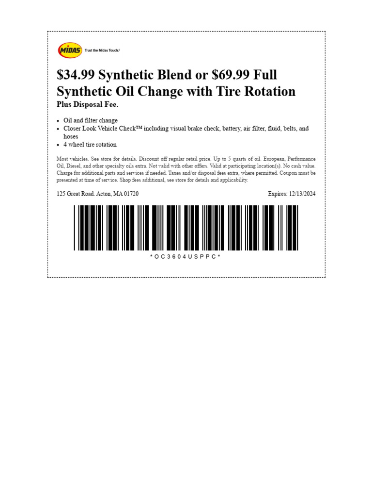 Print Midas Acton Auto Care Coupons Promotions and Rebates PDF