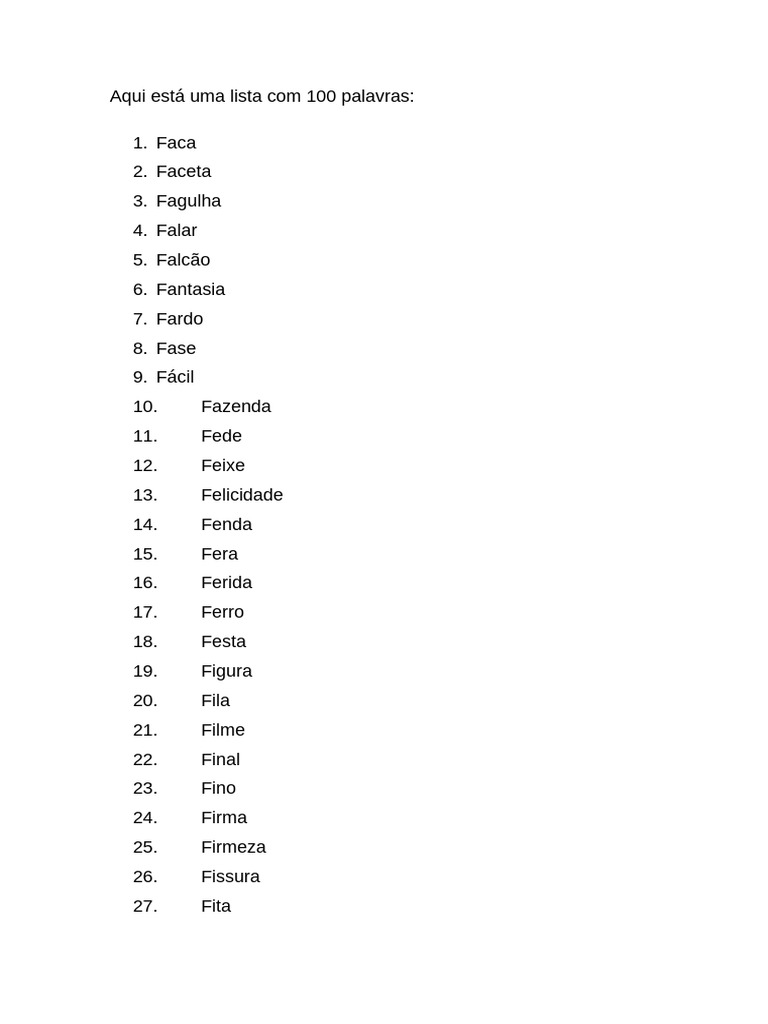 Lista de 100 Palavras com F e V | PDF
