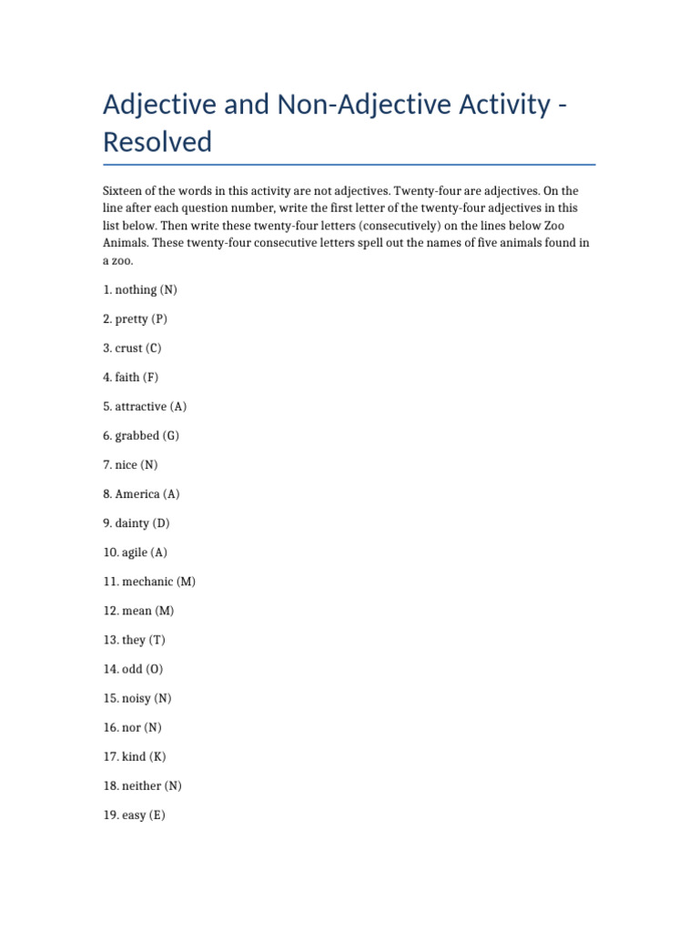 Adjective NonAdjective Activity Resolved | PDF