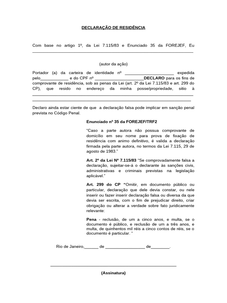 Declaração de Residência Legalizada | PDF