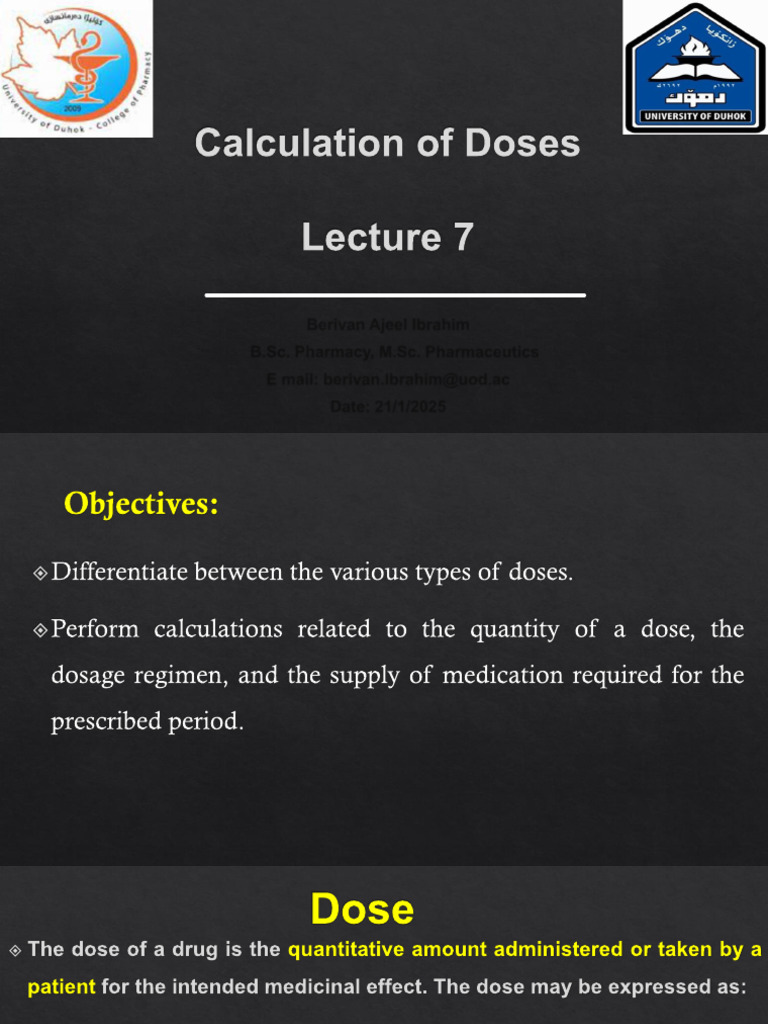 Calculation of Doses | PDF | Chemistry | Dose (Biochemistry)
