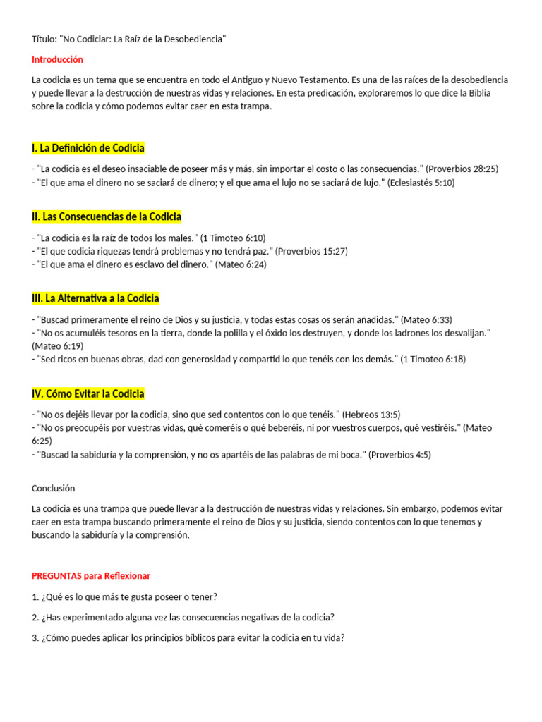 Predica No Codiciar | PDF