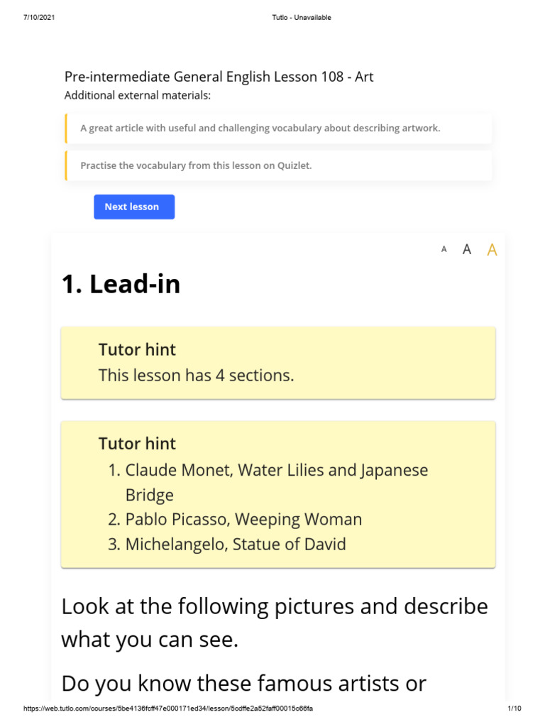 Kami Export - Pre-Intermediate General English Lesson 108 - Art | PDF ...
