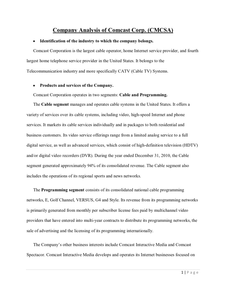 Comcast Corporation Business Overview | PDF | Comcast | Nbc Universal
