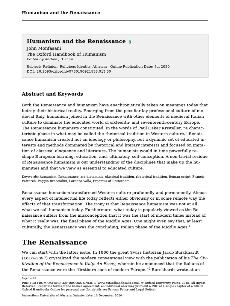 Renaissance Humanism's Cultural Impact | PDF | Humanism | Renaissance