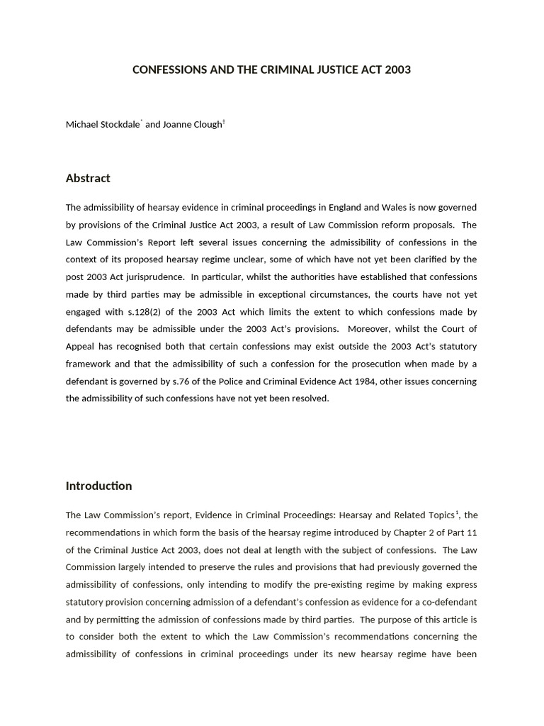 Confessions Under Criminal Justice Act 2003 | PDF | Hearsay ...