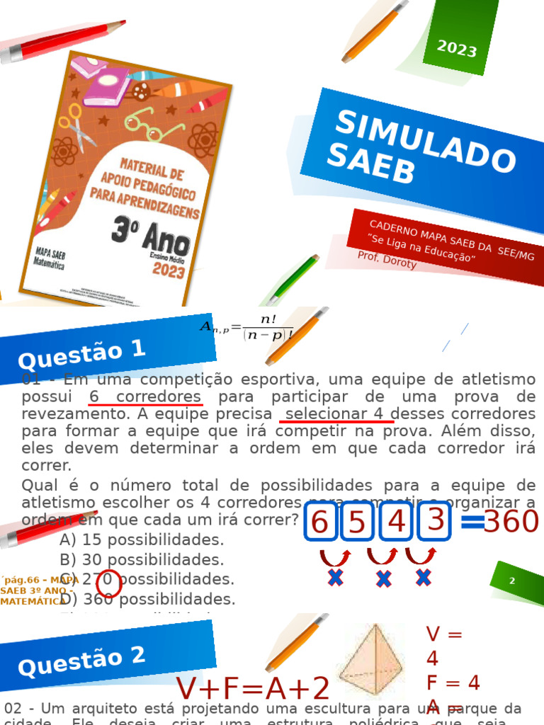 SIMULADO SAEB 3º Ano Matemática | PDF | Matemática