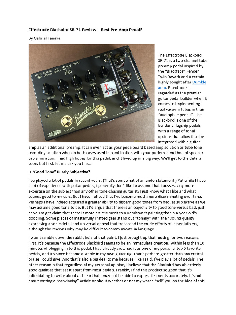 ギター Effectrode Blackbird SR-71 Blackbird Vacuum Tube Preamp for guitar - Effectrode