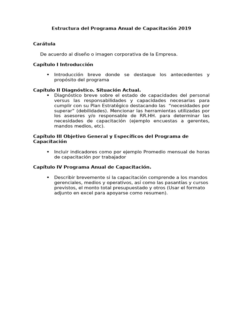 Estructura del Programa de Capacitación 2019 | PDF | Presupuesto | Business