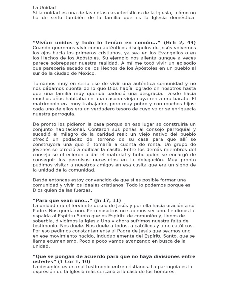 La Unidad en la Comunidad Cristiana | PDF | Amor | Iglesia cristiana