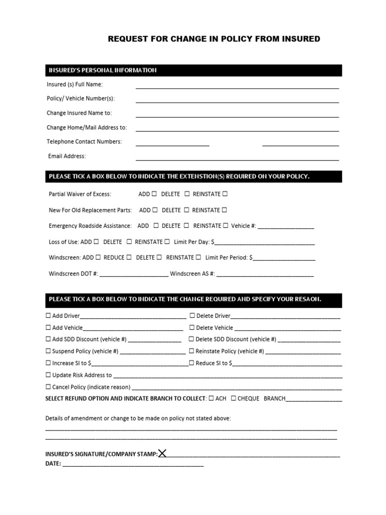 Change in Policy Form 2 | PDF