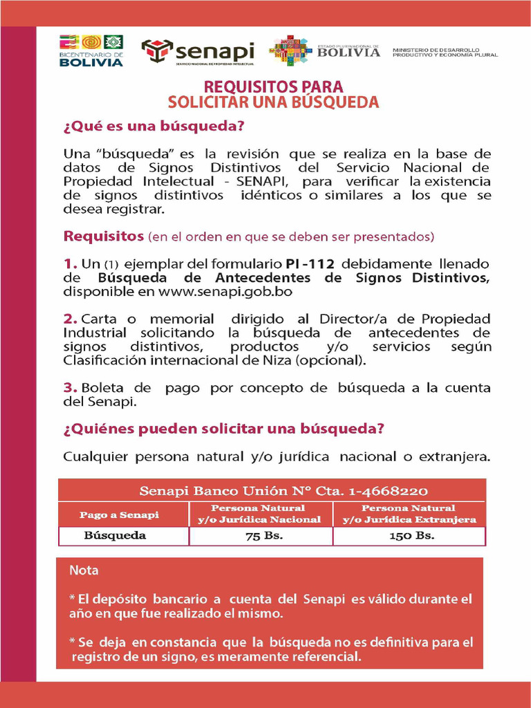 Requisitos para Solicitar Búsqueda SENAPI | PDF